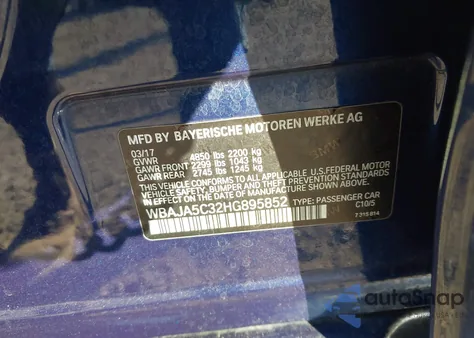 2017 BMW 530I from USA, damaged, VIN WBAJA5C32HG895852